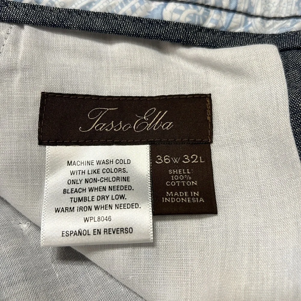 Tasso Elba men’s like new linen chambray zipper flat front pants 36W x 32 L